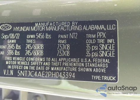 2023 Hyundai Santa Cruz Sel from USA, damaged, VIN 5NTJC4AE2PH043394